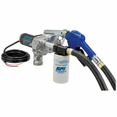 This 12 V DC bung-mount fuel transfer pump features a 1/4 hp motor and aluminum construction, delivering a maximum flow rate of 18 gpm. It operates in auto mode and is designed for transferring diesel, gasoline, and other non-flammable liquids from drums or tanks. Meter not included.