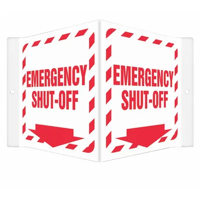 CONDOR Safety Sign: PETG, Mounting Holes Sign Mounting, 6 in x 8 1/2 in Nominal Sign Size - V-Shape Projection Emergency Shut-Off Signs