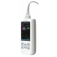 Handheld pulse oximeter with color OLED display for measuring pulse rate and SpO2. Powered by a lithium battery. Suitable for non-invasive oxygen saturation monitoring in clinical and field settings