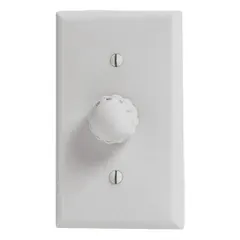 This HUNTER speed control is a decorative dial-style switch designed for use with Hunter residential ceiling fans. It is constructed of plastic with an unfinished finish, providing functional fan speed regulation. The control measures 5 inches in length.