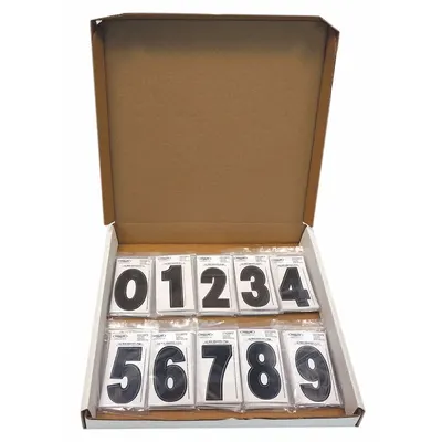 HARDLINE PRODUCTS Number Label Set: 3 in Character Ht, Indoor/Outdoor, Non-Reflective, Dyer - Die-Cut Permanent Letters & Numbers