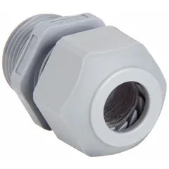 Straight nylon cable grip with PG13.5 male box connection, rated IP66 for dust and water ingress protection. Accommodates cord diameters from 0.17 in to 0.47 in. Overall length 1 9/16 in. Used to seal and strain-relieve electrical cables entering junction boxes or enclosures.