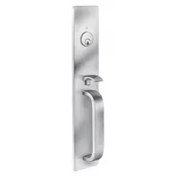 This PRECISION mechanical exit device trim is a stainless steel thumbpiece pull for use with exit push bars. It is ADA compliant and suited for doors up to 48 inches wide. The silver finish provides a consistent appearance for commercial egress applications