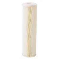 Pleated water filter cartridge with cellulose polyester media for sediment filtration. Captures particles such as sand, rust, and silt. Suitable for point-of-entry or point-of-use filter housings in residential and light commercial water systems