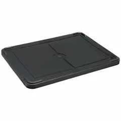 This black plastic lid is designed for ESD static-control divider boxes, providing protection against electrostatic discharge for sensitive components during storage and transport. It measures 20 5/8 x 15 5/8 inches and is compatible with models DG93030CO, DG93060CO, DG93080CO, and DG93120CO. The lid is made of conductive plastic to dissipate static charges.