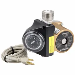 This ARMSTRONG general-purpose inline circulator pump is designed for potable water systems. It operates at 120V AC with a flow rate of 10 gpm and a maximum head of 5 ft, featuring a 6-inch face-to-face dimension and union connections. The pump is constructed with stainless steel and does not include a volute.