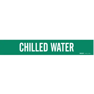 BRADY Pipe Marker: Chilled Water, Green, White, Fits 2 1/2 to 7 7/8 in Pipe O.D. - Chilled Water Adhesive Pipe Markers