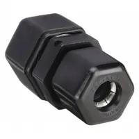 This polypropylene compression tube fitting union connects two tubes of different outer diameters in a straight line. It features compression x compression ends for secure, leak-free connections. The FDA-approved material is suitable for applications requiring corrosion resistance and cleanliness