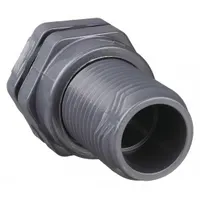 This PVC through-wall fitting provides a leak-proof connection for tanks and vessels. It features 2 in female sockets on both the inside and outside for secure pipe attachment. The PVC construction offers corrosion resistance in fluid handling systems
