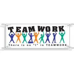 Single-sided polyethylene banner with nominal size 48 in x 120 in. Suitable for indoor or outdoor use to display teamwork messaging in facility areas such as break rooms, hallways, or construction sites.