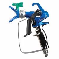 This airless spray gun kit from GRACO is constructed with stainless steel and features a 1/4 in NPSM air inlet. It includes a RAC X LP 517 SwitchTip and BlueMax II, supporting tip sizes from 10 in to 10 in. Designed for applying coatings, lacquers, paints, and stains in industrial finishing and maintenance painting applications