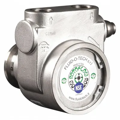 FLUID-O-TECH Rotary Vane Pump: Magnetic Drive, Stainless Steel Body, 1/2" NPT - Carbonator Mount Rotary Vane Pump Heads