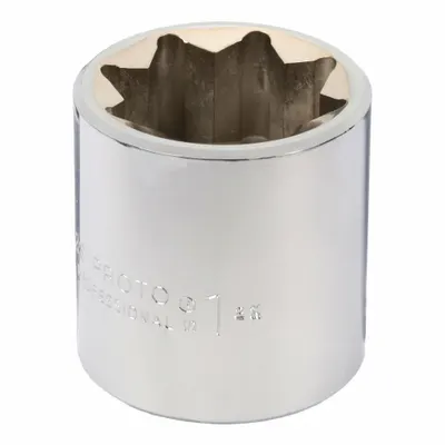 PROTO Socket: SAE, 1/2 in Drive Size, 1 in Socket Size, 8-Point, Std, Chrome - 1/2" Drive Hand Sockets