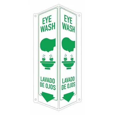 LYLE Safety Sign: Aluminum, Mounting Holes Sign Mounting - V-Shape Projection Eye Wash/Lavado De Ojos Signs