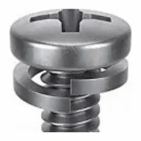 This #6-32 thread size, 1/8 in long, stainless steel, passivated pan head machine screw comes with a pre-assembled split lock washer. The washer resists loosening from vibration, making it suitable for fastening components in machinery, electrical enclosures, and panel building. Drive size is #2. Supplied in a 10-pack