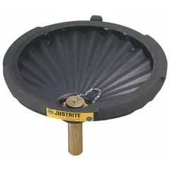 Black polyethylene drum funnel for transferring liquids into 30 gal drums. No lid and no flame arrester. Measures 21 in x 3 1/4 in with 2 in NPS/2 in NPT connection. Suitable for industrial fluid handling applications.