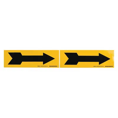 BRADY Pipe Marker: Yellow, Black, 12 in Wd, Vinyl, 12 in Roll Wd - Pipe Marker Directional Flow Arrows