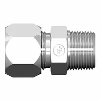 This flareless bite-type steel compression fitting from the Ermeto Flareless series creates a leak-tight seal on metal tubing without flaring. It has a 5/16 in OD tube size, 1/8 in pipe size, and thread size of 1/2-20 x 1/8-27. Suitable for hydraulic and pneumatic systems in industrial machinery and power generation applications