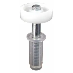 This roller is a hanging door guide for sliding doors. It supports doors weighing up to 30 lb per roller. The roller measures 1 9/16 inches in length and 3 3/4 inches in width. Supplied in a pack of 1 pair.