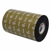 Black wax thermal transfer ribbon for barcode and label printing. Measures 4.33 inches wide by 1,476 feet long on a 1-inch core. Compatible with ZT610 printer. Used for producing sharp marks on paper labels in industrial printing applications