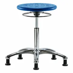 APPROVED VENDOR Polyurethane Lab Stool, ISO 4 Clean Room, Height Range 19 1/4 in to 27 in, 13 in Seat, 5 Glides, CLR-IPMBSO-CR-NF-RG-BLU