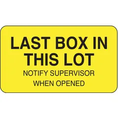 Paper safety label in yellow with English text. Rectangle shape, 1 3/4 in wide by 1 in high. Pack of 1,000. Used for general industrial identification and warning applications.