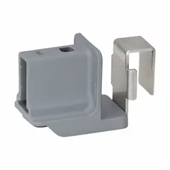 S-hook connectors used to join or hang components on plastic shelving units. They provide a secure attachment point for organizing tools, bins, or accessories in industrial storage applications.