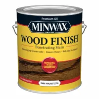 Interior oil-based wood stain in Dark Walnut color. Semi-transparent finish enhances natural wood grain. Suitable for coloring and protecting interior wood surfaces. Supplied in a 1-gallon container