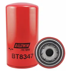 Spin-on hydraulic filter for removing contaminants from hydraulic fluid. Features cellulose media, 1-12 thread size, 3 3/4 in outside diameter, and includes a G401 integral gasket. Compatible with John Deere vehicles.