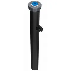 This HYDRORAIN pop-up sprinkler head is constructed from plastic and features an adjustable spray pattern. It operates within a pressure range of 15 to 100 psi, making it suitable for landscape and turf irrigation in residential lawns, gardens, and commercial green spaces.