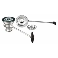 This sink drain assembly features a lever-activated stopper for controlling water flow and includes a strainer to catch debris. Made of nickel bronze with a nickel finish, it has a threaded connection for a 1-1/2 in pipe diameter and an overall diameter of 4-3/8 in. Suitable for use in sinks where corrosion resistance and a durable finish are required