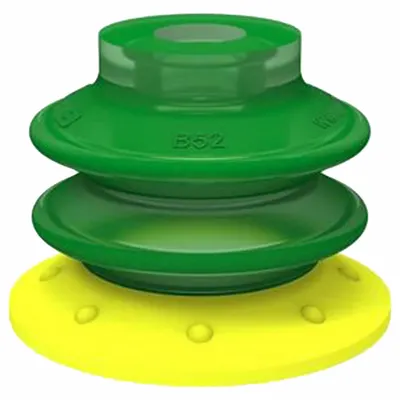 PIAB Vacuum Pad: Plain Pad without Adapter, 2.09 in Pad Dia, Polyurethane, Green - Multi-Bellows Type Packaging Industry Vacuum Pads