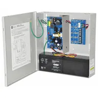 The ALTRONIX AL400ULPD4 is a power supply board housed in a steel enclosure, operating on 115V AC input. It provides selectable output of 12VDC at 3.5A or 24VDC at 3A, with four fuses for circuit protection. Typical applications include powering security, access control, and fire alarm systems