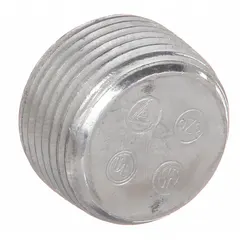 Aluminum blank plug with plain finish, 1 1/4 in trade size, NPT threads, and male-to-male connection. Used to seal unused openings in explosionproof enclosures, junction boxes, and conduit systems in hazardous locations.