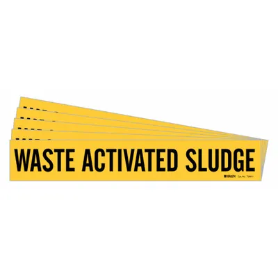 BRADY Pipe Marker: Waste Activated Sludge, Yellow, Black, Fits 2 1/2 to 7 7/8 in Pipe O.D. - Waste Activated Sludge Adhesive Pipe Markers