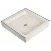 This terrazzo shower base features a single threshold and center drain location. With overall dimensions of 36 inches in length and 7 inches in height, it is suitable for use as a shower floor component in residential or commercial installations