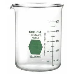 Low form beaker with 100 mL (3.38 fl oz) capacity, made from Type I borosilicate glass. Green color coding aids identification in laboratory settings. Suitable for mixing, heating, and measuring liquids.