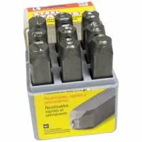 C.H. HANSON Hand Stamp Kit: 0 thru 9 (6 doubles as 9), 3/32 in Character Ht, 2 3/8 in Shank Lg (MPN 20521)