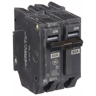 GE Miniature Circuit Breaker: THHQL, 60 A, 120/240V AC, Single Phase, 22kA at 120/240V AC - THQP, THQL & THHQL Series, Plug-In GE Miniature Circuit Breakers