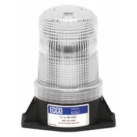 White LED vehicle flashing beacon with round shape, 4 7/8 in overall height, and bolt mount. Operates on 12-80V DC with blunt cut wires. Offers 80 FPMx8 flash patterns and SAE Class 3 rating. Includes mounting hardware. Used for hazard warning on service trucks, construction vehicles, and industrial equipment