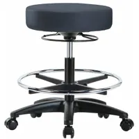 ESD Cleanroom Stool: Vinyl, Ht Range 20 1/2 in to 28 in, 17 in Seat Wd, 17 in Seat Dp, 5 Glides (MPN GRVMBSO-RG-CF-RC-8582)