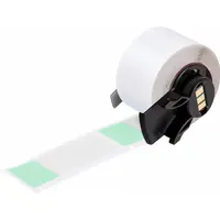 Green matte vinyl wraparound label measuring 2 1/2 in x 1 in, designed for permanent identification of wires from 6 AWG to 0 AWG. Compatible with BMP71 printer series; requires M61-R4310 ribbon. Used in electrical panels, machinery, and cable management for clear conductor marking