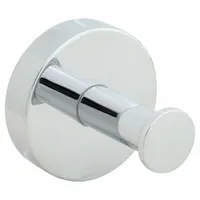 This metal robe hook from KOHLER features a polished finish and measures 2 in x 2 in x 1 7/8 in. It includes an installation template and tools for mounting. Suitable for hanging robes, towels, or garments in residential or commercial washrooms
