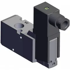 Three-way, two-position solenoid valve from the SMC VP Series. Single solenoid, normally closed configuration with female 1/4 BSPT port and 24V DC coil. Used for on/off control of pneumatic actuators, cylinders, or pilot signals in industrial automation systems.