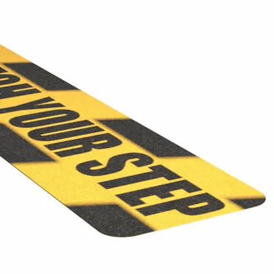 Condor Anti-Slip Tread: Coarse, 60 Grit Size, Black/Yellow, Message, 6 in x 24 in - Medium Traffic Antislip Treads