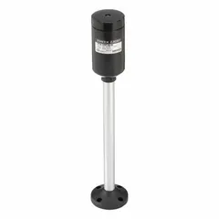 This mounting base is designed for modular tower light systems in industrial signaling applications. It includes a tube and features a black housing with an IP65 rating for protection against dust and water jets. Overall height is 14-3/4 inches and overall diameter is 2-3/16 inches.