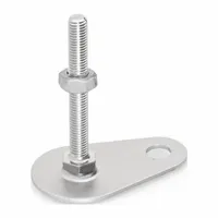 Swivel male leveling mount with 1/2"-13 thread and 3,147 lbf load capacity. Features a teardrop base, plain finish, 11/16 in hex size, and includes a nut and mounting holes. Used for leveling and stabilizing machinery, conveyors, and workstations on uneven floors