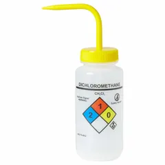 Wide Mouthed Standard Spout Wash Bottle, 500 mL, Dichloromethane, Yellow Closure, Vented Spout