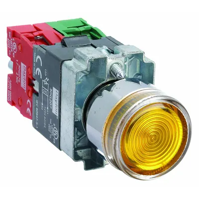 Dayton Illuminated Push Button: Illuminated, Extended Profile, Metallic, 22 mm - Illuminated Extended-Length Push Buttons