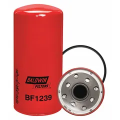 Cellulose media spin-on fuel filter with water absorbent properties. Outside diameter 5 1/16 in, thread size 1 1/2"-16. Used for removing contaminants and separating water from diesel fuel in heavy-duty applications.